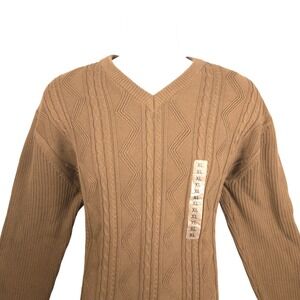 Lyle Scott Scotland Men's Brown Cable Knit V Neck Sweater XL 100% Cotton